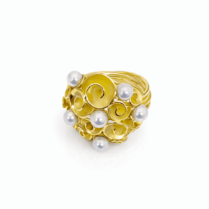 Bouquetring Audrey - handgemaakte 18 karaat gouden ring met witte parels