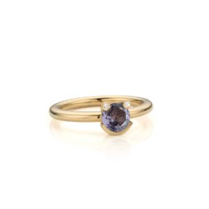 14 Karaat gouden ring met paarse spinel en diamant in smiley zetting