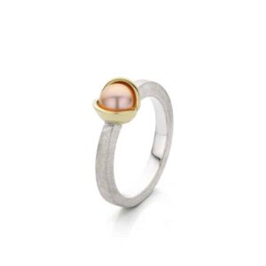 Handgemaakte ring - zilver met 14 karaat goud en roze zoetwaterparel - Midsummer Night`s Dream