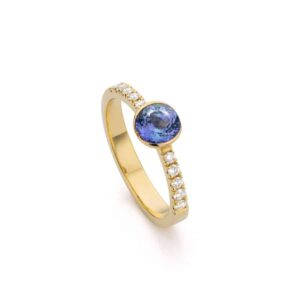 Handgemaakte 18 karaat gouden ring in met bi-colour tanzaniet en diamant