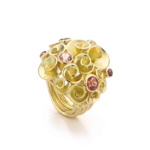 Bouquet de luxe - handgemaakte 18 karaat gouden ring met roze toermalijnen