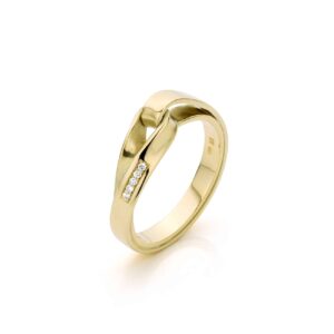 Handgemaakte 14 karaat gouden trouwring met 5 pavé gezette diamanten - Endless Love