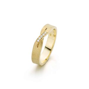 Handgemaakte 14 karaat gouden trouwring met 5 pavé gezette diamanten - Together